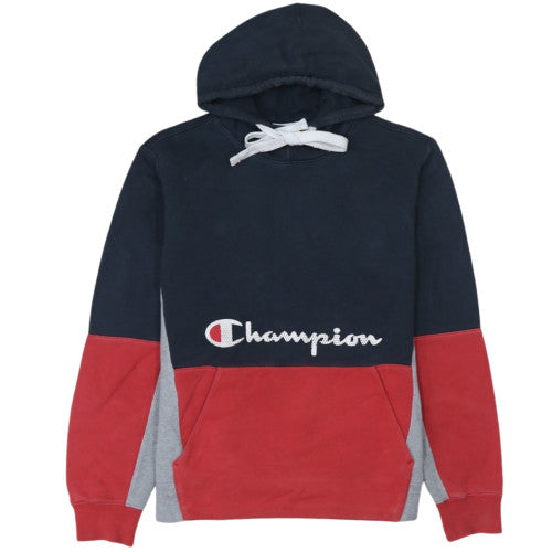 Champion Women's Navy Red Colourblock Pullover Hoodie Large 100% Cotton