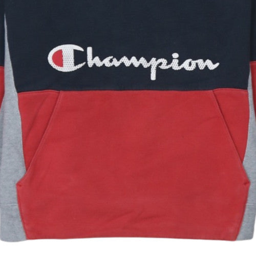 Champion Women's Navy Red Colourblock Pullover Hoodie Large 100% Cotton