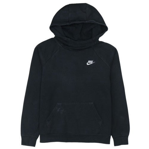 Nike Women Black Pullover Hoodie M Hooded Raglan Sleeve Logo Sweatshirt