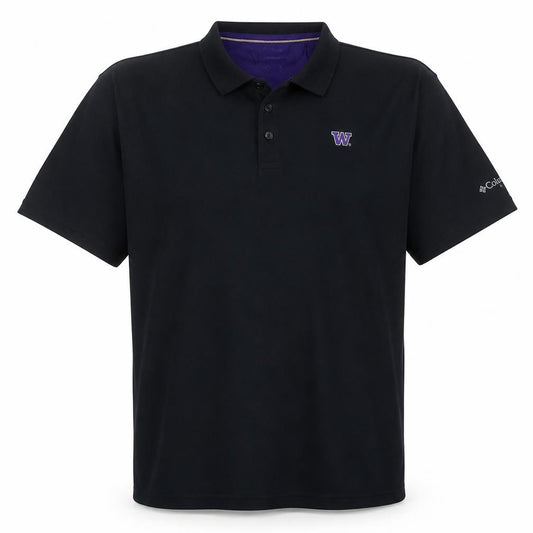 Front view of Columbia men’s black pfg regular polo shirt xxl cotton blend
