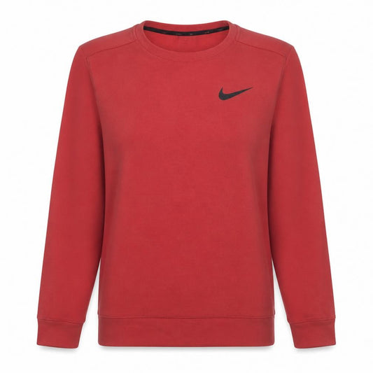 Front view of Nike women’s red dri-fit pullover sweatshirt, size M, crew neck