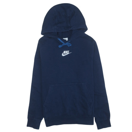 Nike Men's Blue Pullover Hoodie Small Logo Fleece Sweatshirt
