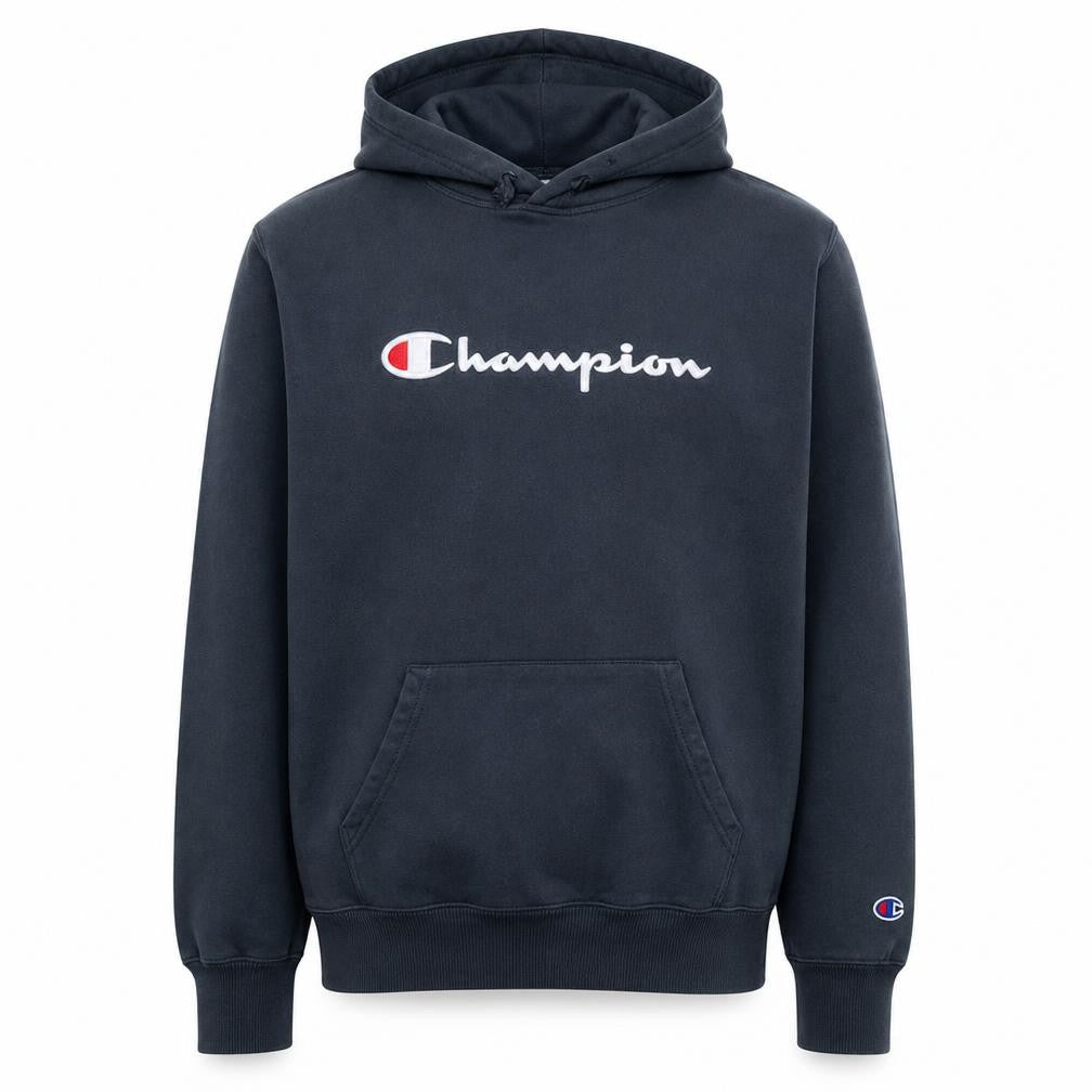Front view of Champion Men’s Blue XL Pullover Hoodie Logo Fleece Sweatshirt
