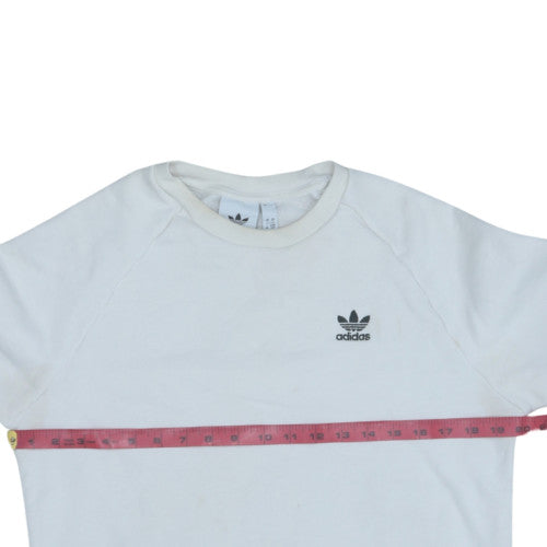 Adidas Women White Small Crew Neck Long Sleeve Sweatshirt