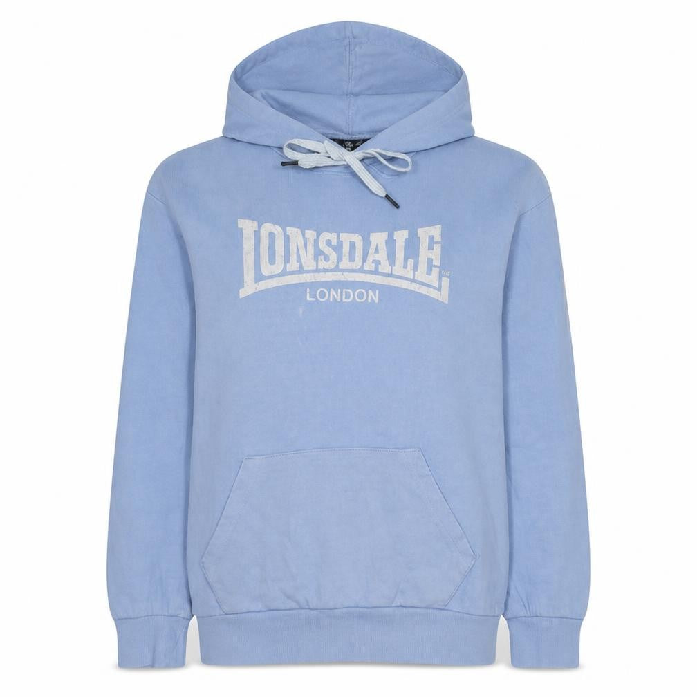 Front view of Lonsdale London women’s blue pullover hoodie, size UK 10, cotton blend