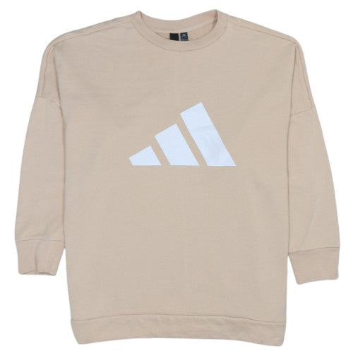 Adidas Womens Beige Pullover Sweatshirt 1X Logo Crew Neck Casual