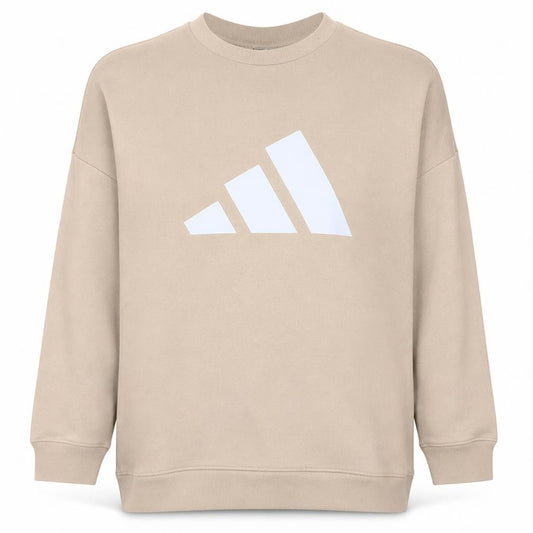 Front view of Adidas women’s beige pullover sweatshirt 1x logo crew neck casual