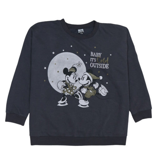 George Disney Womens Charcoal 2XL Pullover Sweatshirt Mickey & Minnie Graphic