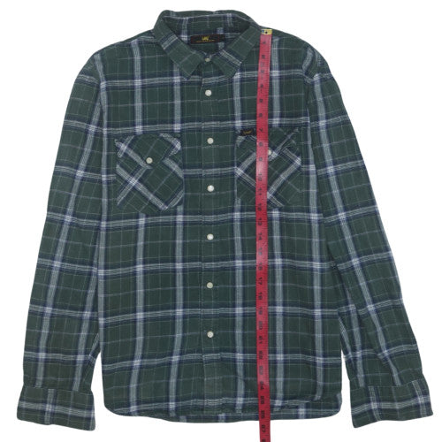 Lee Men's Green Check Flannel Button-Up Shirt Size L Long Sleeve