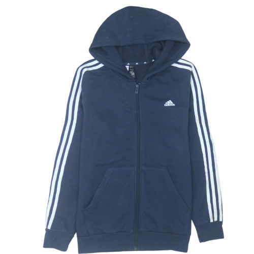 Adidas Boys Navy Blue Full Zip Hoodie Size 11-12 Years Classic 3-Stripes