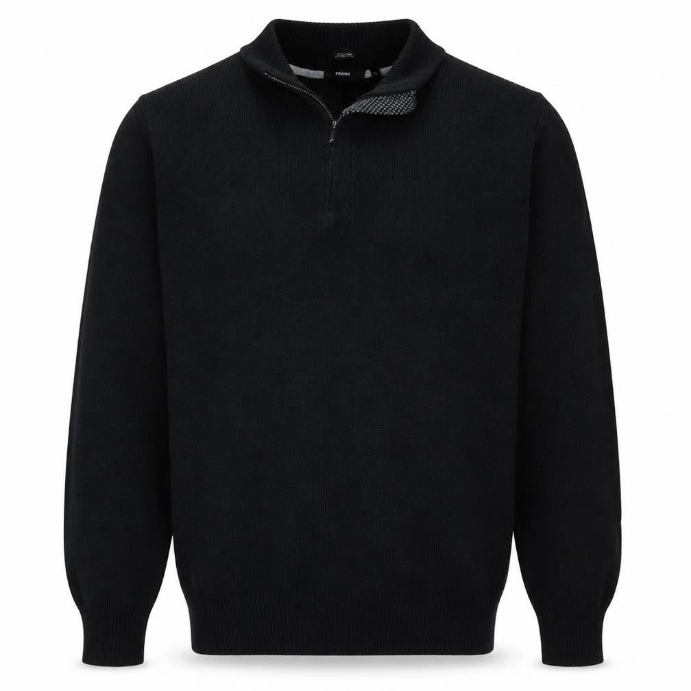 Front view of BOSS Men's Black Wool 1/2 Zip High Neck Jumper XL