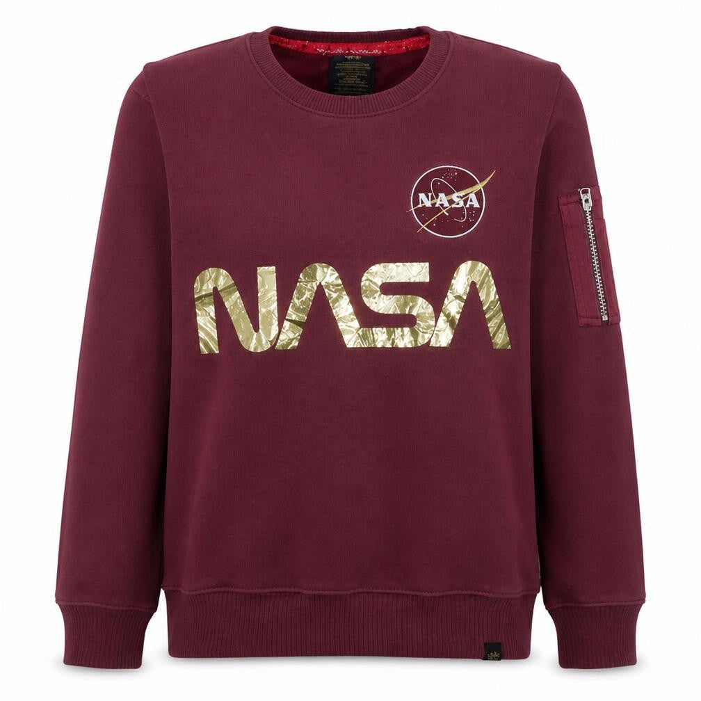 Alpha Industries Women’s Burgundy NASA Sweatshirt Medium Gold Logo