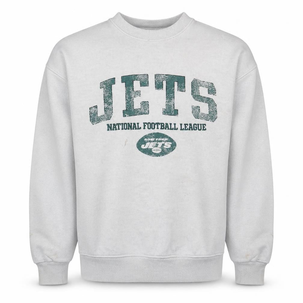 Front view of Primark Women White New York Jets Crew Neck Sweatshirt, size S