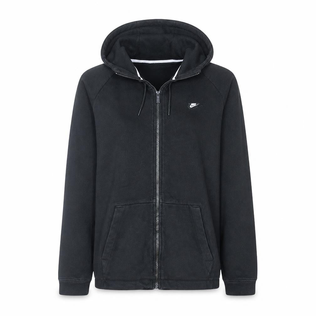 Front view of Nike Women's Black Full Zip Hoodie, size L, Cotton Blend