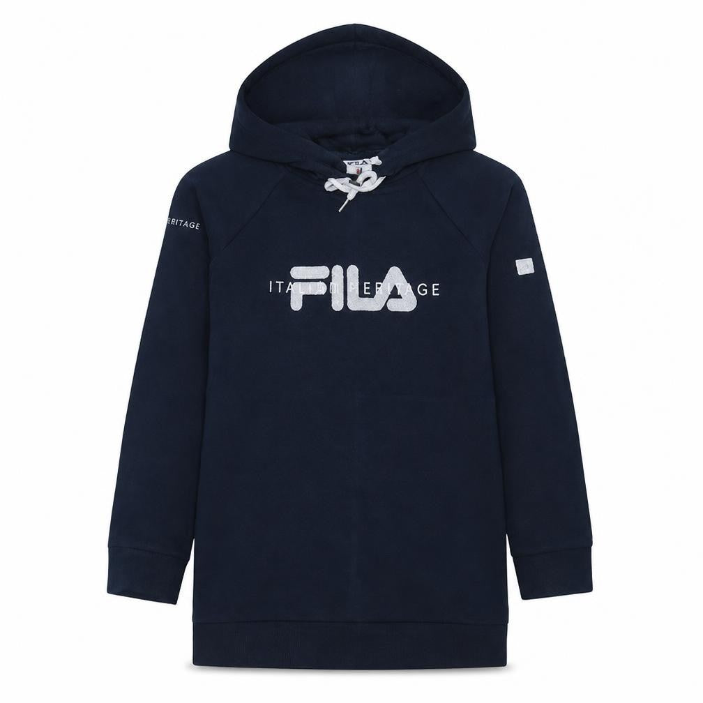 Front view of Fila Women’s Navy Blue Pullover Hoodie L Cotton Blend Logo