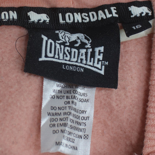 Lonsdale Women Pink Full Zip Hoodie Size 16 Cotton Blend Casual