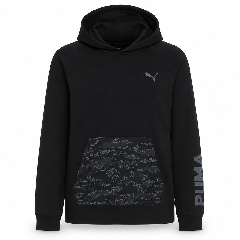 Front view of Puma Women's Black Small Pullover Hoodie with Logo Design