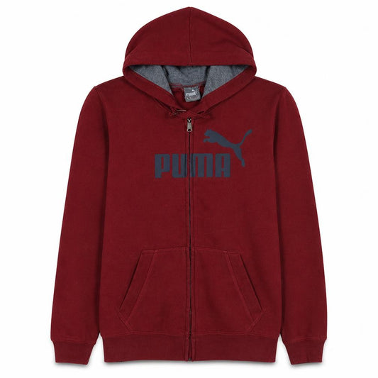 Front view of Puma Men's Red Full Zip Hoodie M Fleece Logo Sportswear