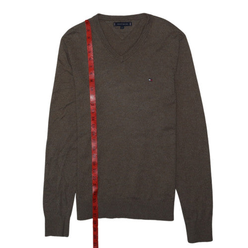 Tommy Hilfiger Men's Brown V-Neck Cotton Wool Jumper Size M