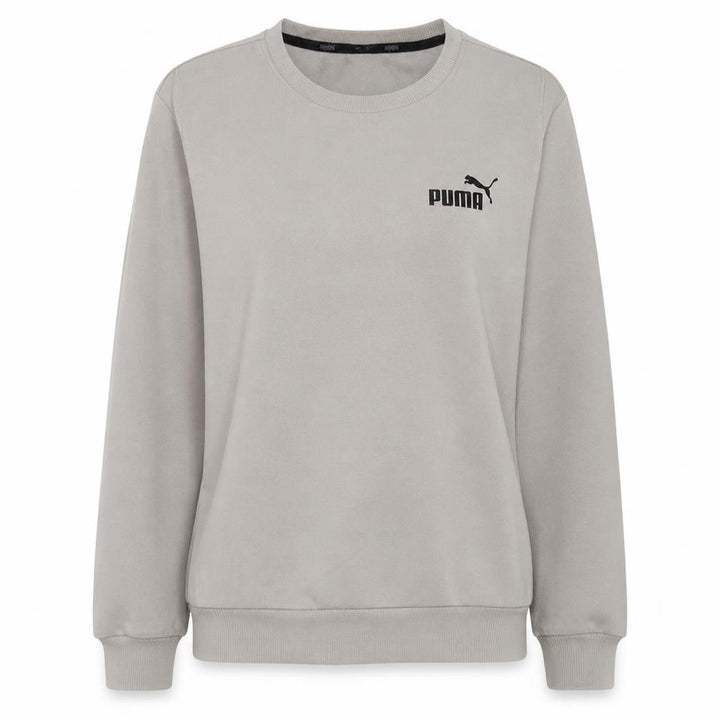 Front view of Puma women’s beige crew neck pullover sweatshirt, size S