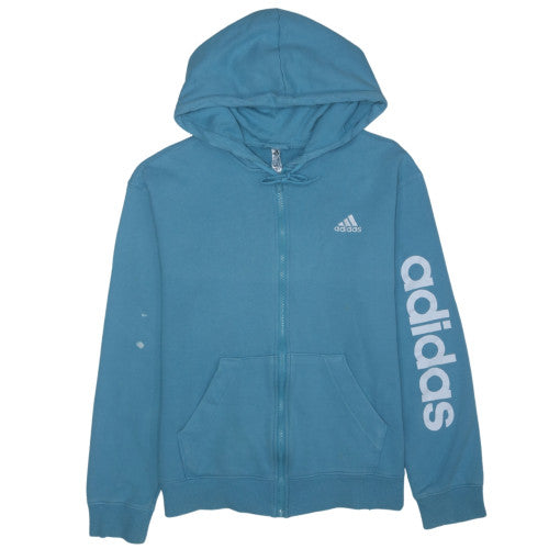 Adidas Womens Blue Full Zip Hoodie Size L Cotton Blend