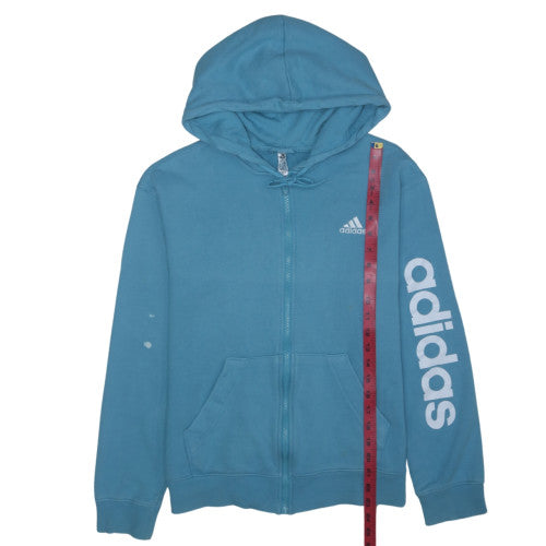 Adidas Womens Blue Full Zip Hoodie Size L Cotton Blend