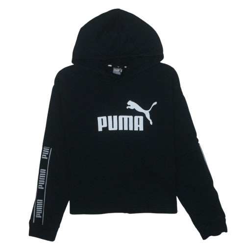 PUMA Womens Black L Pullover Hoodie Logo Print Cotton Blend