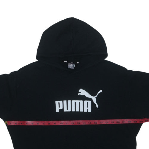 PUMA Womens Black L Pullover Hoodie Logo Print Cotton Blend