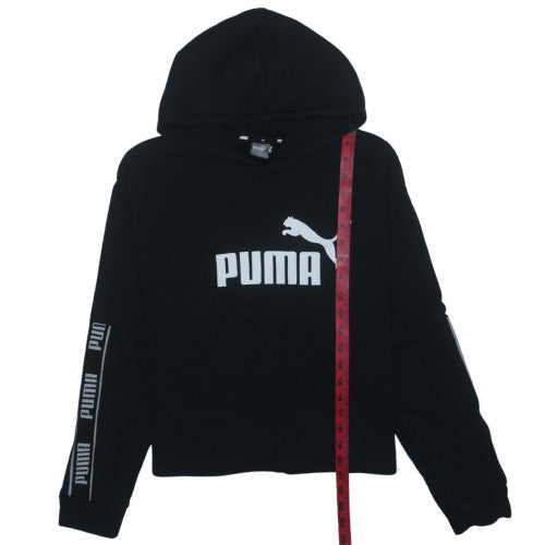 PUMA Womens Black L Pullover Hoodie Logo Print Cotton Blend