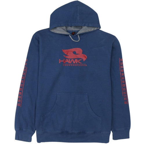 Hawk Mens Blue Pullover Hoodie L Fleece Graphic Skater Sweatshirt