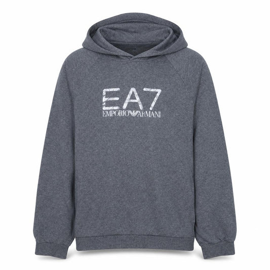 Front view of Emporio Armani EA7 Women's Grey Pullover Hoodie, size 12, Cotton Blend