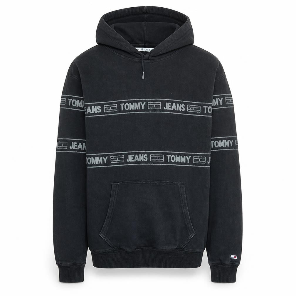 Front view of Tommy Jeans Men's Black Small Pullover Hoodie Cotton Logo Casual
