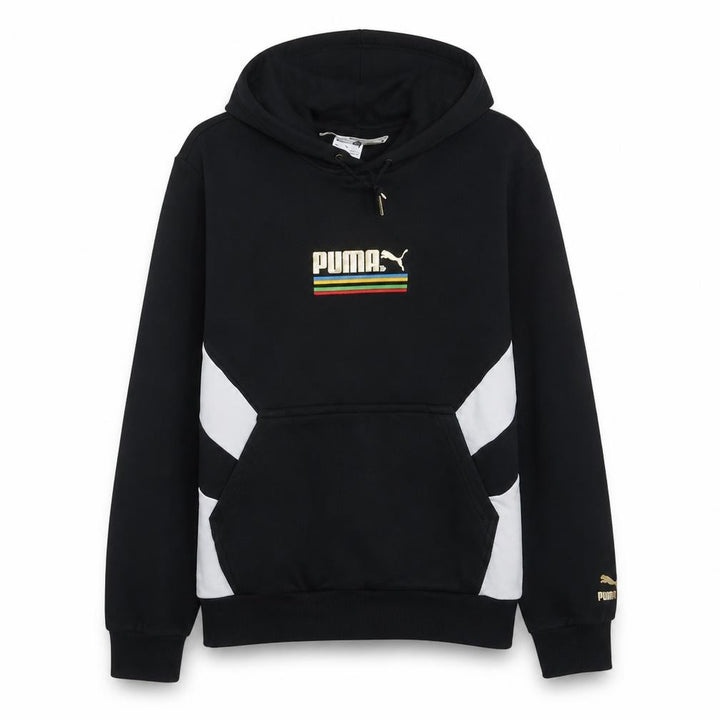 Puma Men's Black Pullover Hoodie M Gold Logo Fleece Sweatshirt