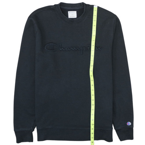 Champion Mens Black M Pullover Sweatshirt Embroidered Logo Crew Neck