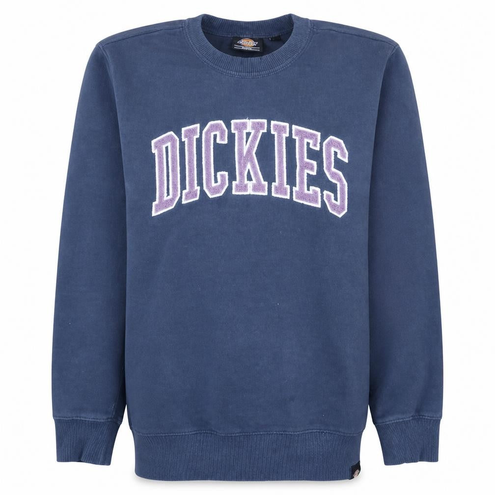 Front view of Dickies Men's Blue Small Pullover Sweatshirt Crew Neck Logo