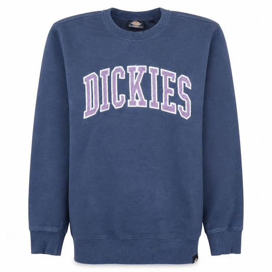 Front view of Dickies Men's Blue Small Pullover Sweatshirt Crew Neck Logo