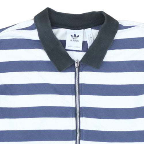 Adidas Mens Blue Striped Collared 1/2 Zip Sweatshirt Size L