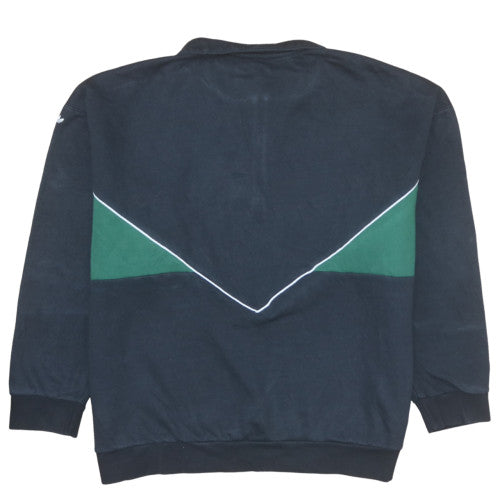 Adidas Women Black Green 1/4 Zip Sweatshirt XL Relaxed Fit Retro Style