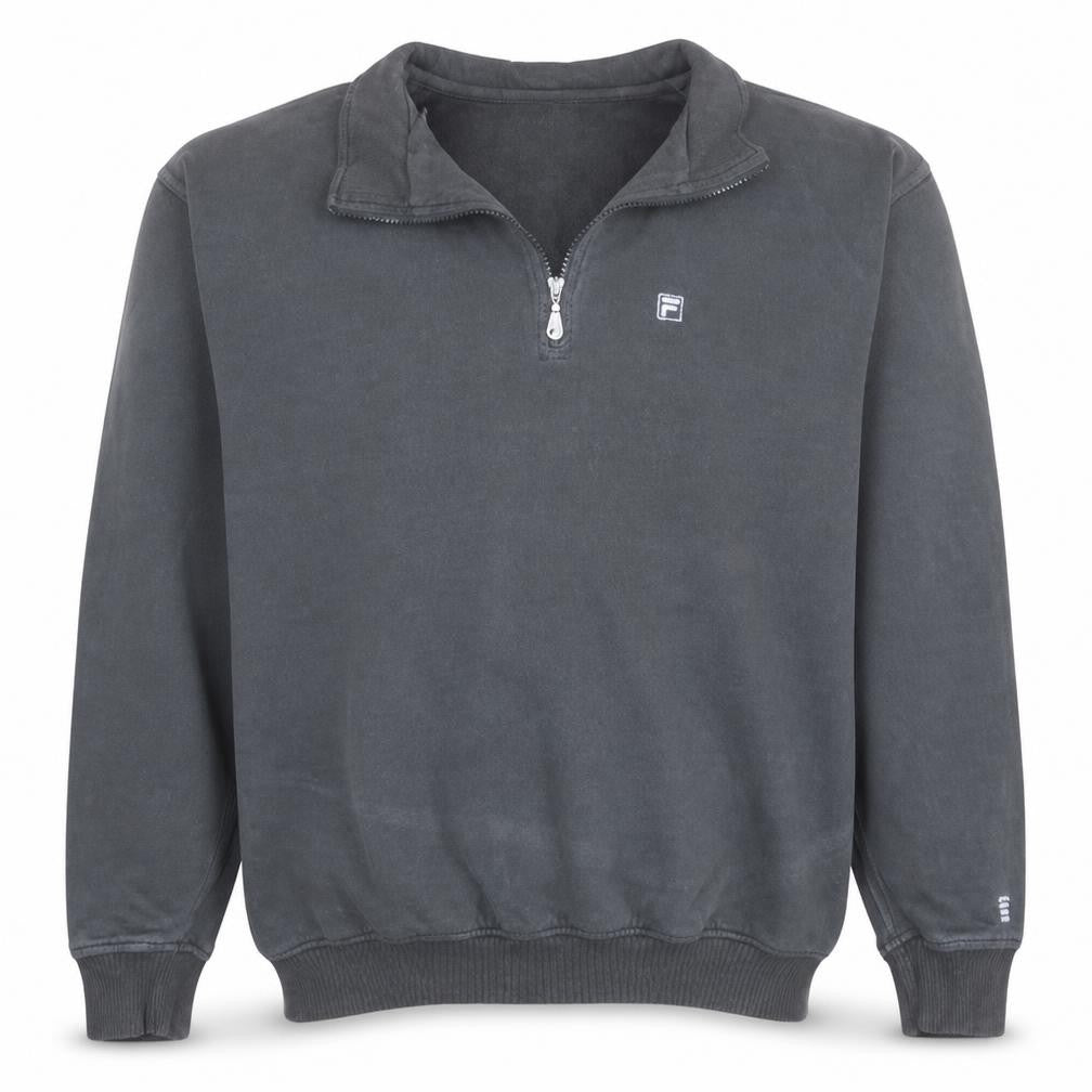 Front view of Fila Men's Black XL 1/2 Zip Fleece Sweatshirt