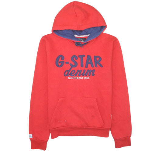 G-Star Men's Red Pullover Hoodie L Logo Fleece Sweatshirt