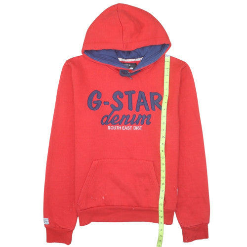 G-Star Men's Red Pullover Hoodie L Logo Fleece Sweatshirt