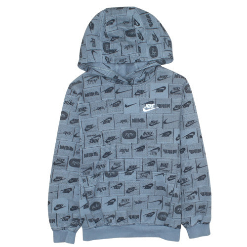 Nike Boys Blue Logo Print Pullover Hoodie Size L (147-158 cm)