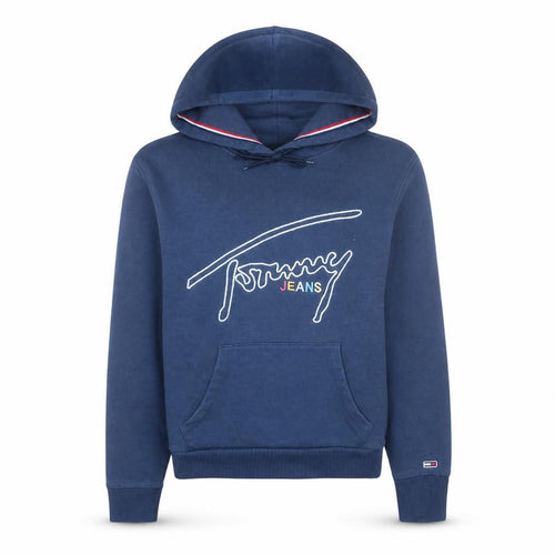 Tommy Jeans Women's Blue XS Pullover Hoodie Cotton Blend Logo Sweatshirt