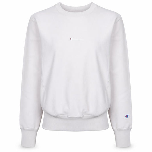 Front view of Champion women’s beige reverse weave crew neck sweatshirt xs