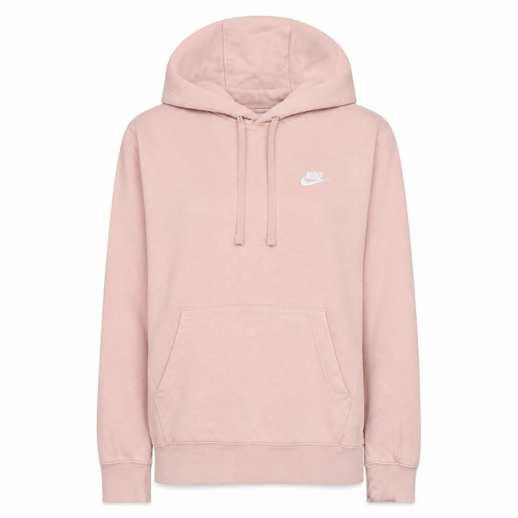 Front view of Nike Women's Pink Pullover Hoodie, size S, Cotton Blend Logo Sweatshirt