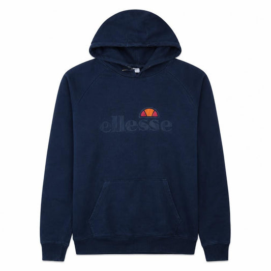 Front view of Ellesse Men's Blue Pullover Hoodie UK M Logo Graphic Cotton