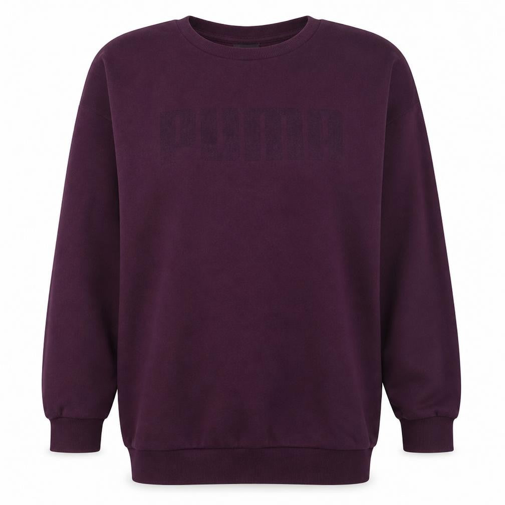 Front view of Puma women’s burgundy sweatshirt, size UK 10, crew neck pullover