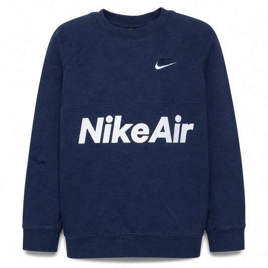Front view of Nike boys’ blue crew neck pullover sweatshirt l 147-158cm logo print