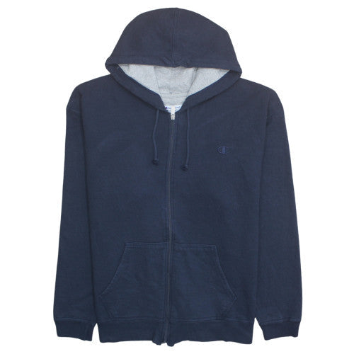 Champion Mens Blue Full Zip Hoodie 2XL Cotton Fleece Sweatshirt