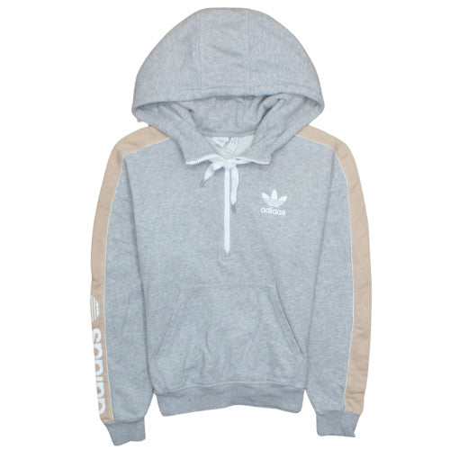 Adidas Women's Grey Beige 1/4 Zip Hooded Pullover XS Sweatshirt